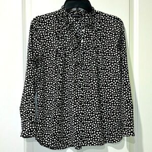 J Crew Mercantile Carrera Pintuck Black White Long Sleeved Heart Blouse …